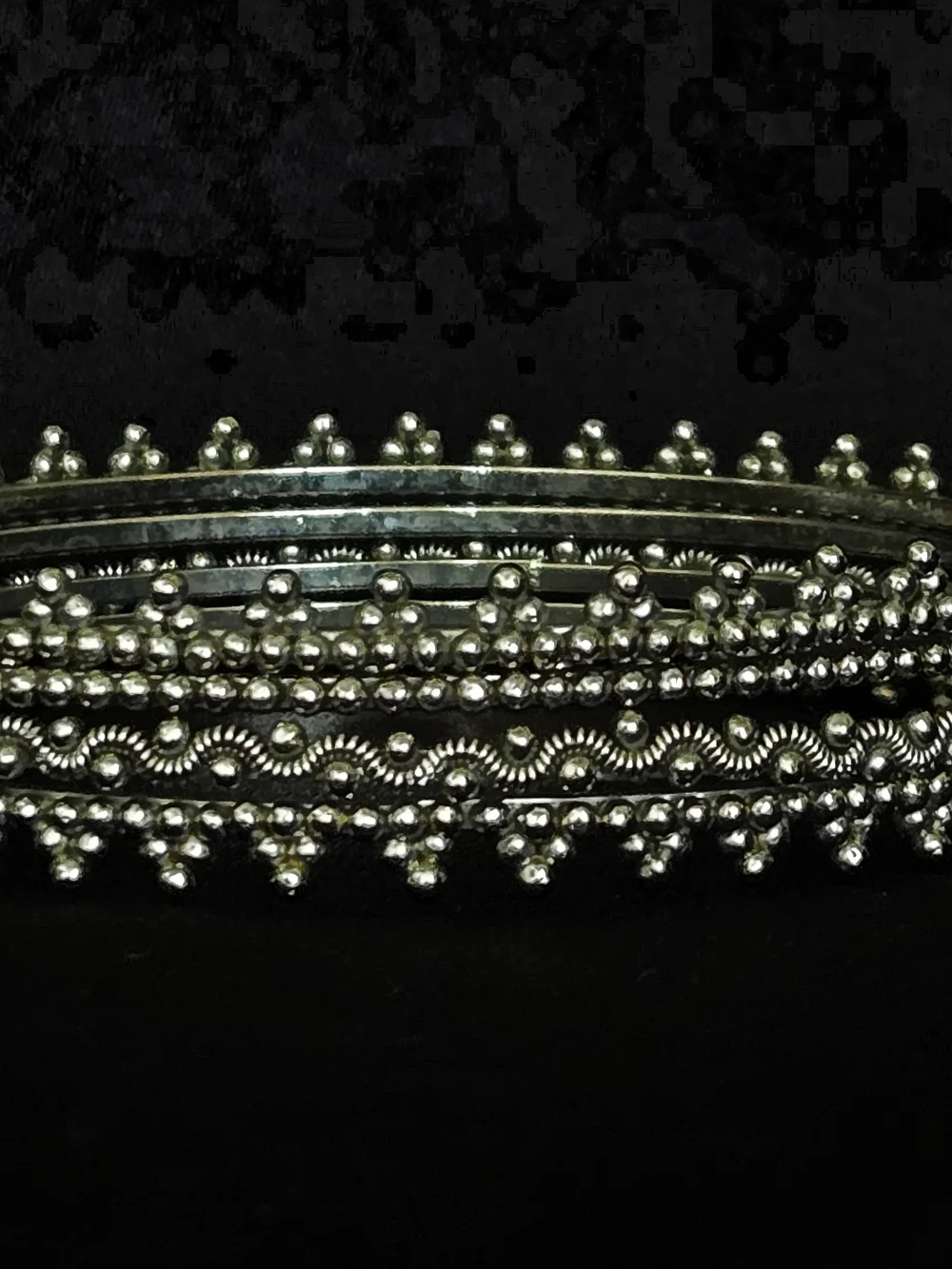VTG Beaded Bangles Set of 4 - Boho, Tribal - Granulated Style, Silver-tone - 9